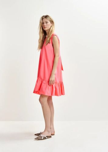 Fluo roze mini-jurk met volants en open rug Hibernate Essentiel