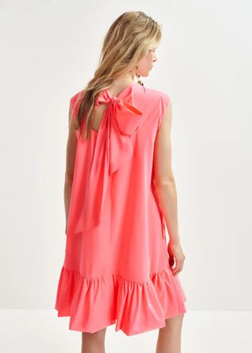 Fluo roze mini-jurk met volants en open rug Hibernate Essentiel