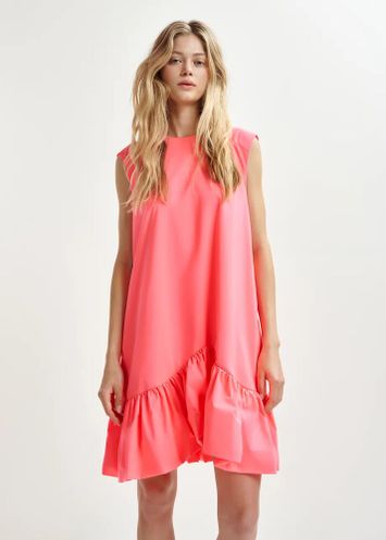 Fluo roze mini-jurk met volants en open rug Hibernate Essentiel