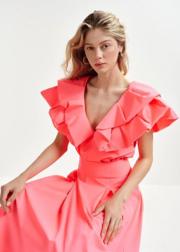 Fluo roze geplisseerde midirok Hosanna Essentiel