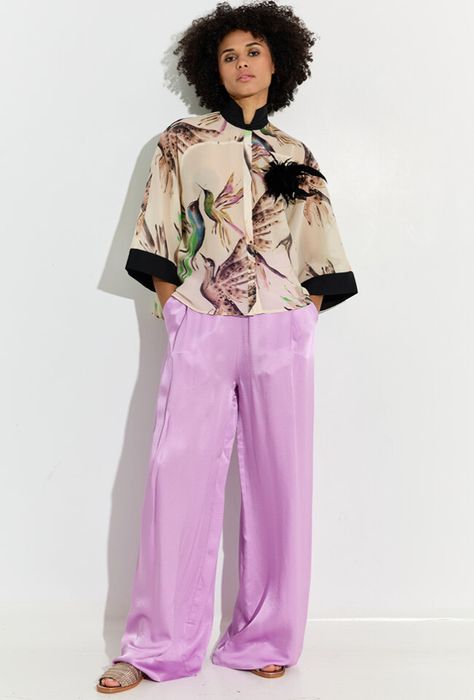 Lila broek met brede broekspijpen Hollusk Essentiel