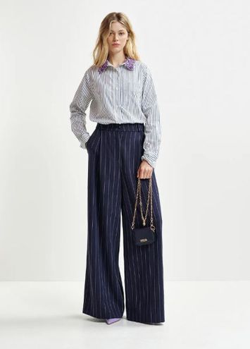 Donkerblauwe broek met krijtstreep Hotel Essentiel