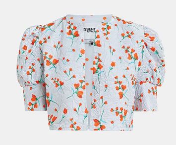 Witte  floral-print cropped jacket met puffed mouwen Hosha Essentiel 