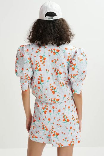 Witte  floral-print cropped jacket met puffed mouwen Hosha Essentiel 