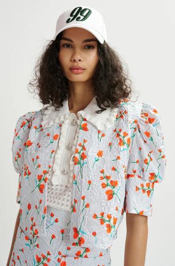 Witte  floral-print cropped jacket met puffed mouwen Hosha Essentiel 