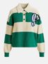 Beige en groen gestreepte polo met stras en kralen Hamam Essentiel