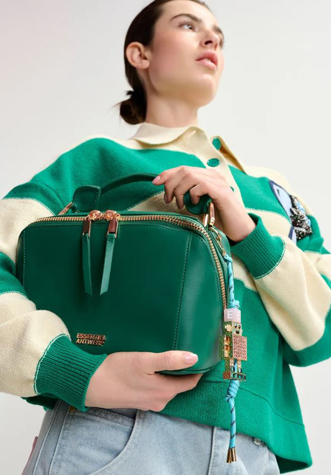 Beige en groen gestreepte polo met stras en kralen Hamam Essentiel