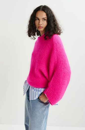 Felroze mohairmix trui met vleermuismouwen Hattitude Essentiel 