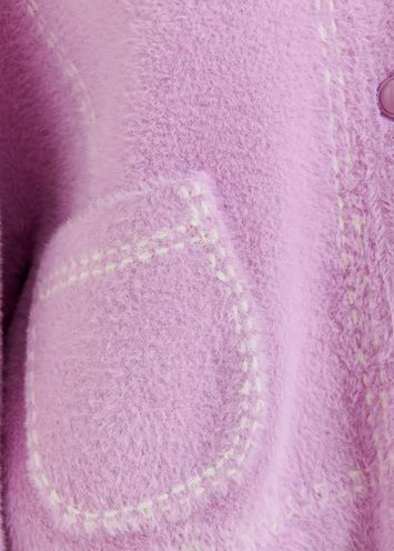 Lila cardigan met contrasterende stiksels en sjaal Hoops Essentiel 