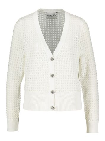 Witte cardigan met V-hals en strasknopen Hellenium Essentiel 