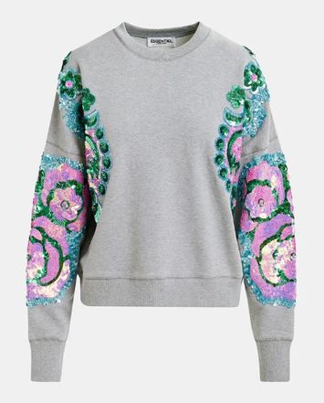 Grijze trui met mult-color bloemenprint Hecrazy Essentiel 