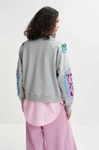 Grijze trui met mult-color bloemenprint Hecrazy Essentiel 