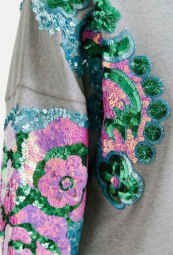 Grijze trui met mult-color bloemenprint Hecrazy Essentiel 