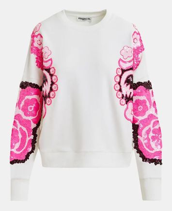 Witte sweater met bloemenprint in pailletten Hecrazy Essentiel 
