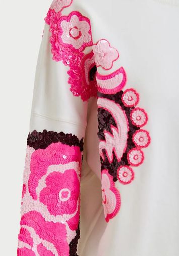 Witte sweater met bloemenprint in pailletten Hecrazy Essentiel 