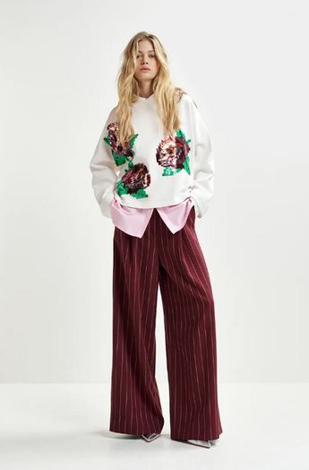 Witte, bordeaux en groene biokatoenen sweater met pailletten Hedance Essentiel