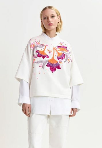Witte biokatoenen sweater met pailletten Hotanical Essentiel