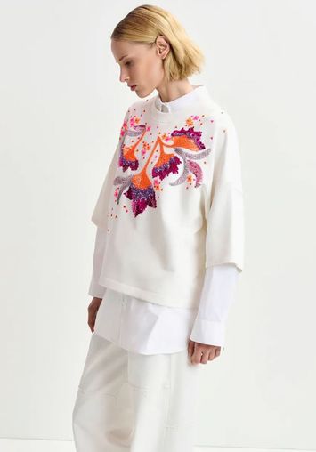 Witte biokatoenen sweater met pailletten Hotanical Essentiel