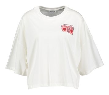 Witte biokatoenen cropped t-shirt met korte mouwen en borduursel Hadio Essentiel