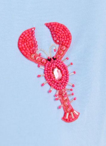 Lichtblauw en roze biokatoenen t-shirt met borduurwerk Hobster Essentiel