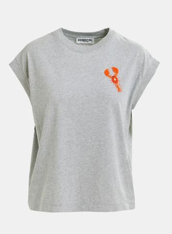 Grijs en oranje biokatoenen t-shirt met borduurwerk Hobster Essentiel