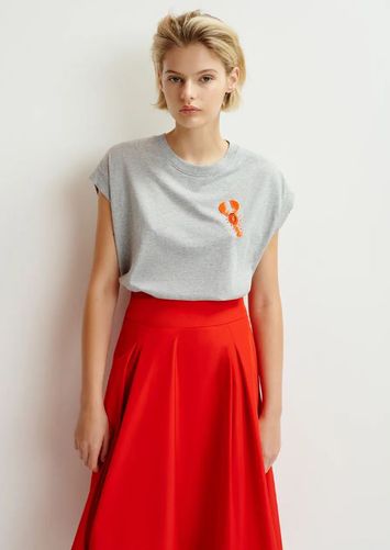 Grijs en oranje biokatoenen t-shirt met borduurwerk Hobster Essentiel