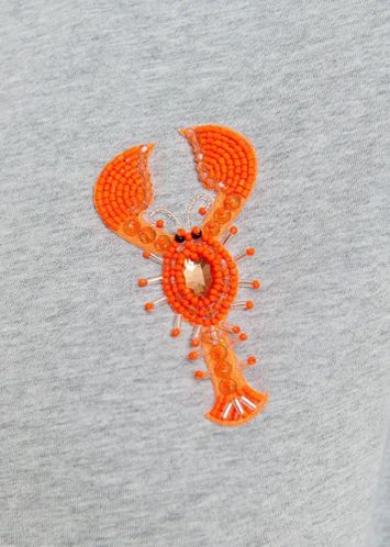 Grijs en oranje biokatoenen t-shirt met borduurwerk Hobster Essentiel