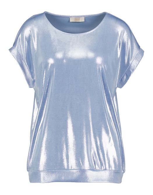 Lichtblauw glanzende t-shirt met korte mouwen Signe Nature