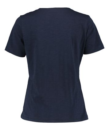 Donkerblauwe t-shirt met zilveren detail o pde borstzak Signe Nature