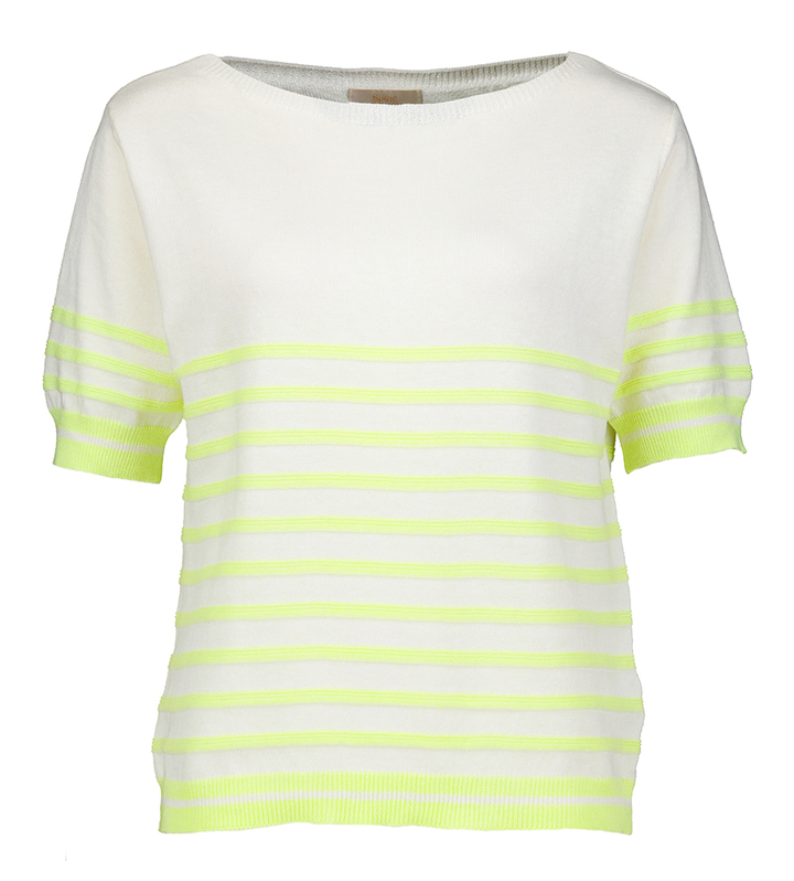 Beige katoenen trui met gele strepen Signe Nature