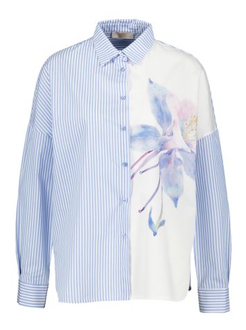Blauw en wit gestreepte blouse met bloemdetail Signe Nature
