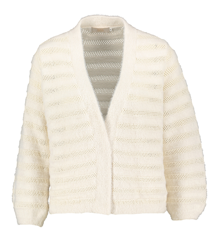 Ecru zachte gilet met gehaakte strepen Signe Nature 