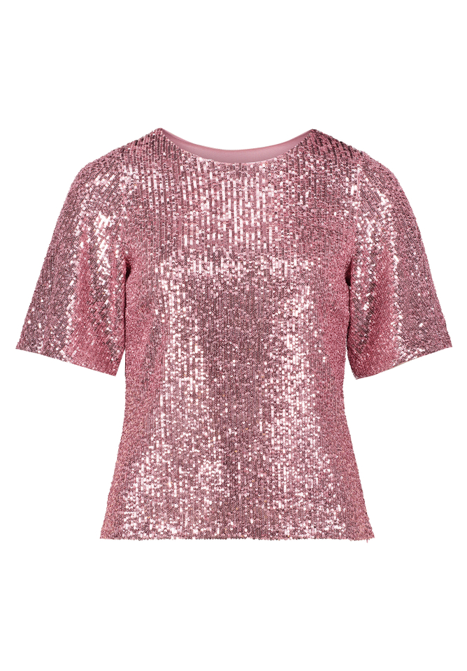 Oudroze t-shirt in pailletten met korte mouwen en ronde hals Vera Mont
