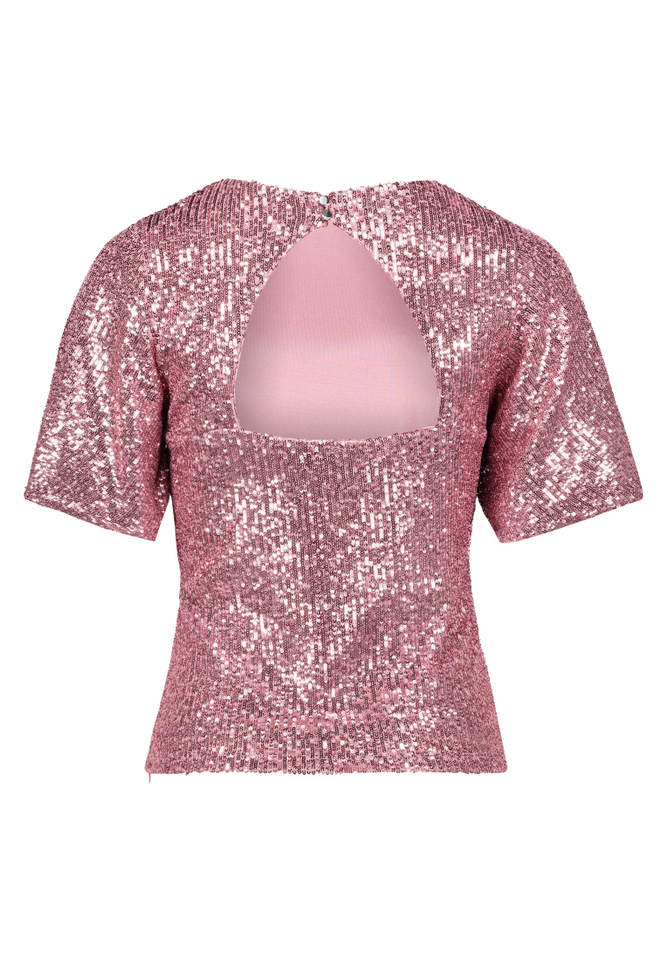 Oudroze t-shirt in pailletten met korte mouwen en ronde hals Vera Mont