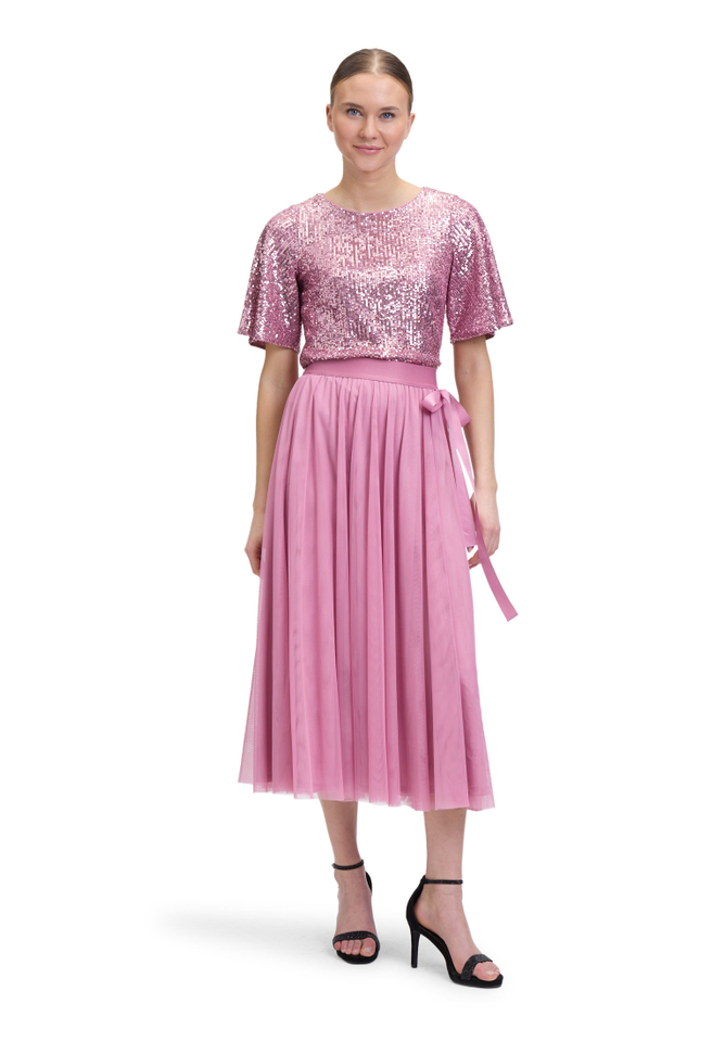 Oudroze t-shirt in pailletten met korte mouwen en ronde hals Vera Mont