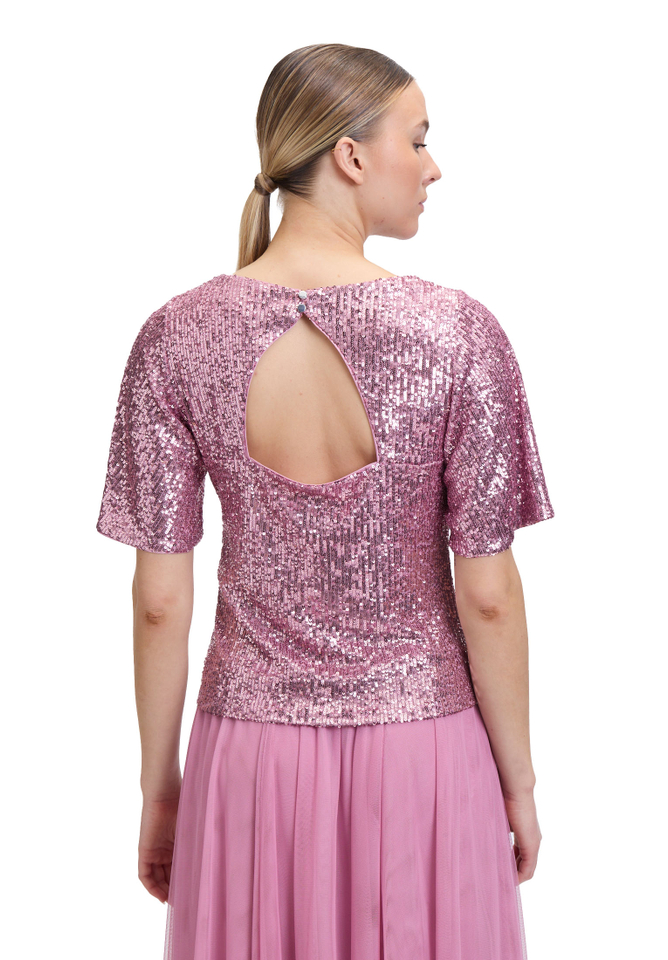 Oudroze t-shirt in pailletten met korte mouwen en ronde hals Vera Mont