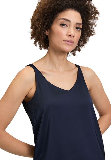 Donkerblauwe glanzende top met V-hals Vera Mont