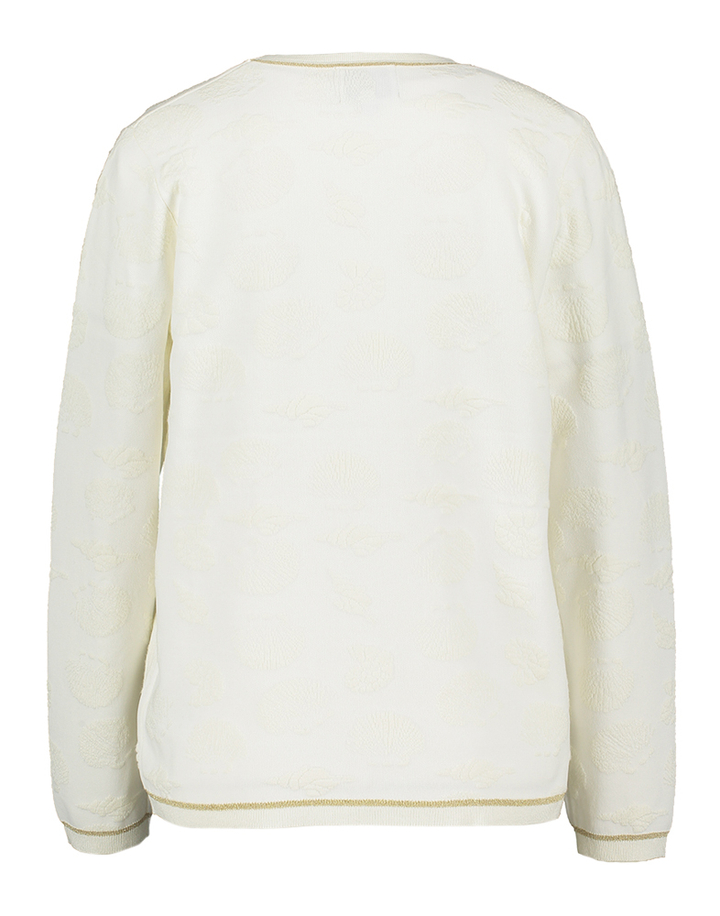 Ecru twinsetje in motief met goudkleurige detailknopen Aet Leo & Ugo