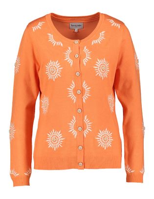 Leo & Ugo Oranje twinsetje met witte print en kralen Aet