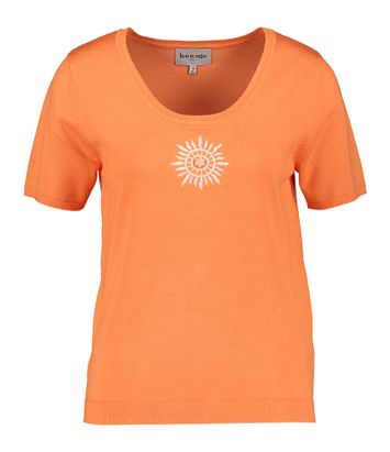 Oranje twinsetje met witte print en kralen Aet Leo & Ugo