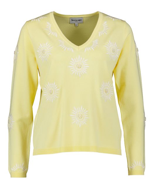 Gele pull met zon tekening en parel detail Leo & Ugo