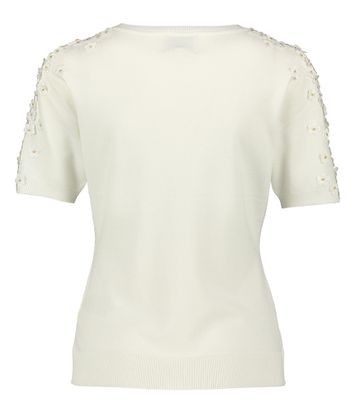 Ecru pull zonder mouwen met V-hals en bloemendetail op schouders Ae Leo & Ugo