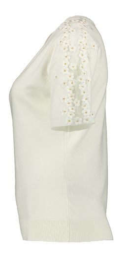 Ecru pull zonder mouwen met V-hals en bloemendetail op schouders Ae Leo & Ugo