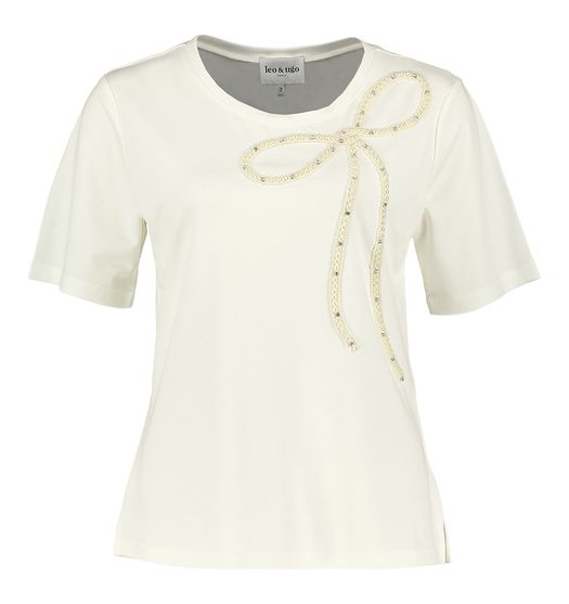 Ecru t-shirt met ronde hals en detail in kralen Tev Leo & Ugo