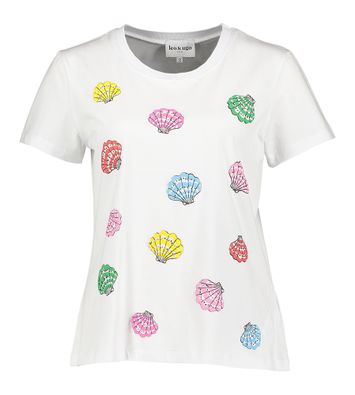 Witte t-shirt met ronde hals en multicolor schelpenmotief Tej Leo & Ugo