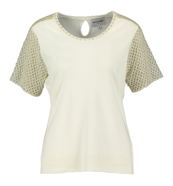 Ecru pull met ronde hals en korte mouwen in kralen Ae Leo & Ugo