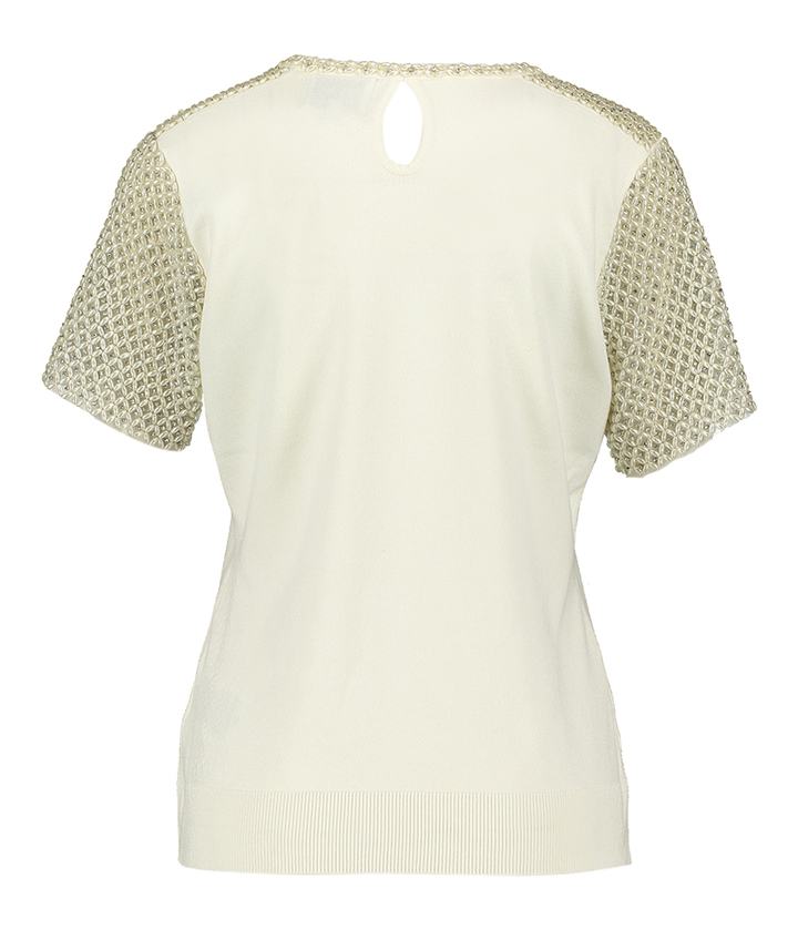 Ecru pull met ronde hals en korte mouwen in kralen Ae Leo & Ugo