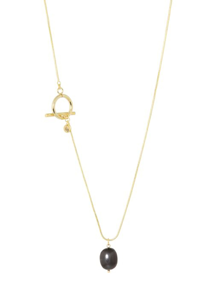 Vergulde snake ketting met grote parel Ellen Beekmans