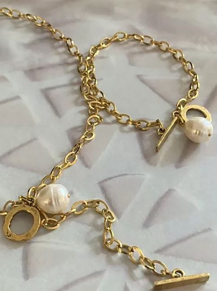 Ketting met ovale schakel en parel Ellen Beekmans