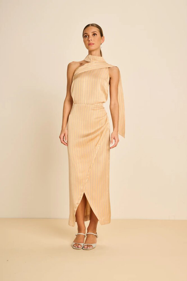 Gele gestreepte rok met split vooraan March 23